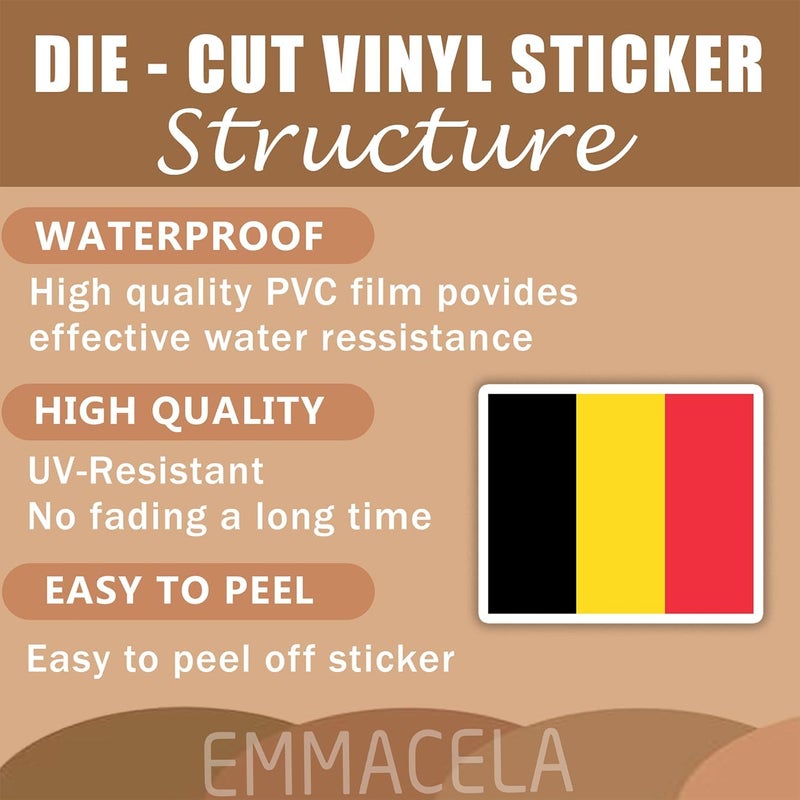EMMACELA (3PCS) Belgium Flag stickers, Countries Flag Stickers - Waterproof Vinyl Decals For Laptops, Tumblers, Water Bottles, Books, Scrapbooks, Size 3 x 2.5 - Image 3